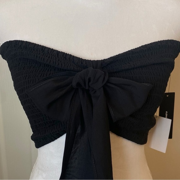Lulus Seaside to Shore Black Strapless Smocked Tube Top Medium NWT - Picture 7 of 8